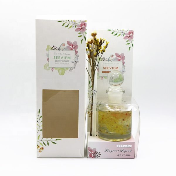Reed Diffuser Glass Bottle Frosted Flower Design Reed Diffuser